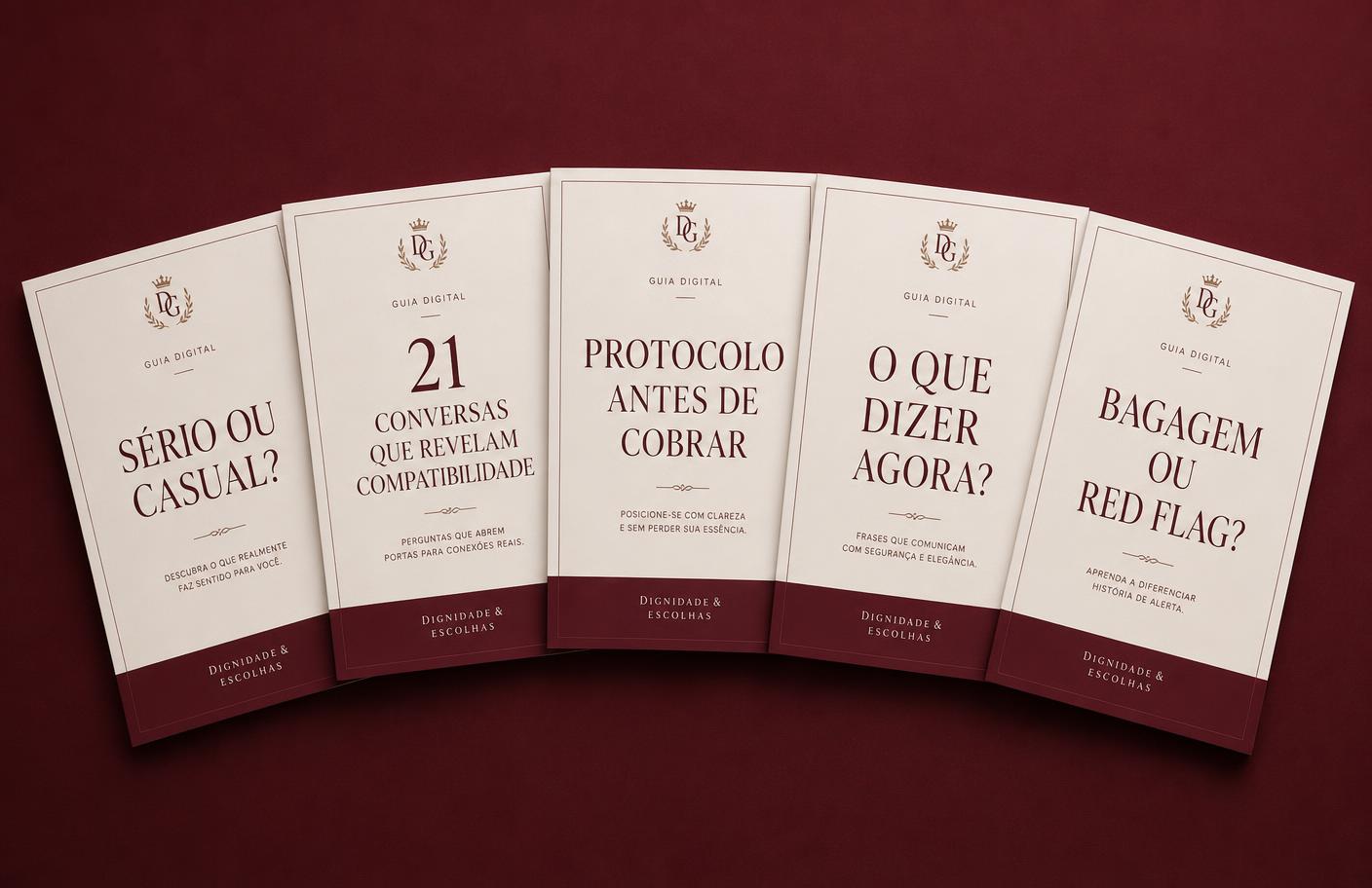 Os cinco materiais bônus do Plano Completo em capas vinho e creme